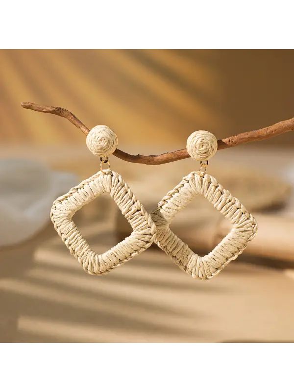 Women's Holiday Bohemian Style Raffia Hand-woven Earrings - Realyiyi.com 