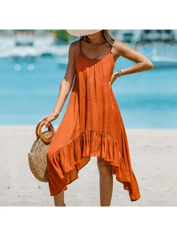 Holiday Style Solid Color Sling Irregular Skirt Casual Dress - Realyiyi.com 