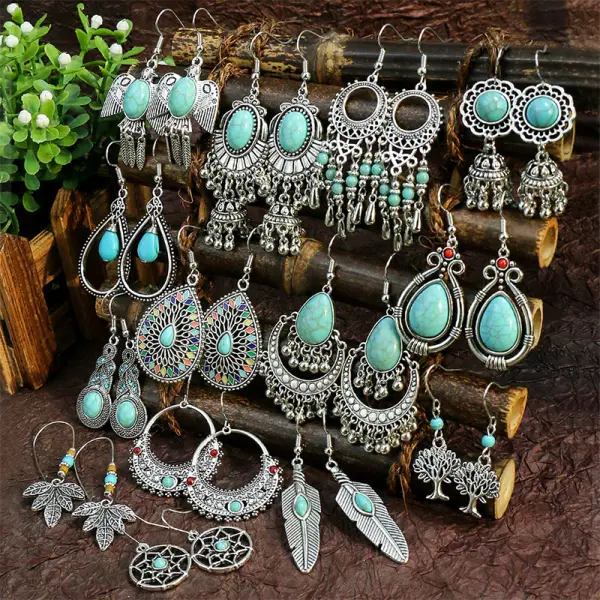 Women's Bohemian Geometric Metal Turquoise Earrings - Yiyistories.com 