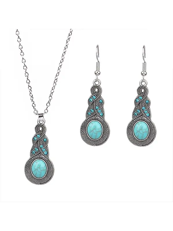 Women's Bohemian Flower Hollow Necklace Earring Set - Cominbuy.com 