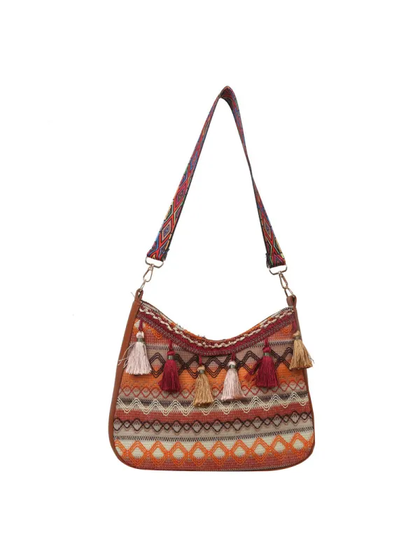 Ethnic Braided Bohemian Fringed Crossbody Bag - Viewbena.com 