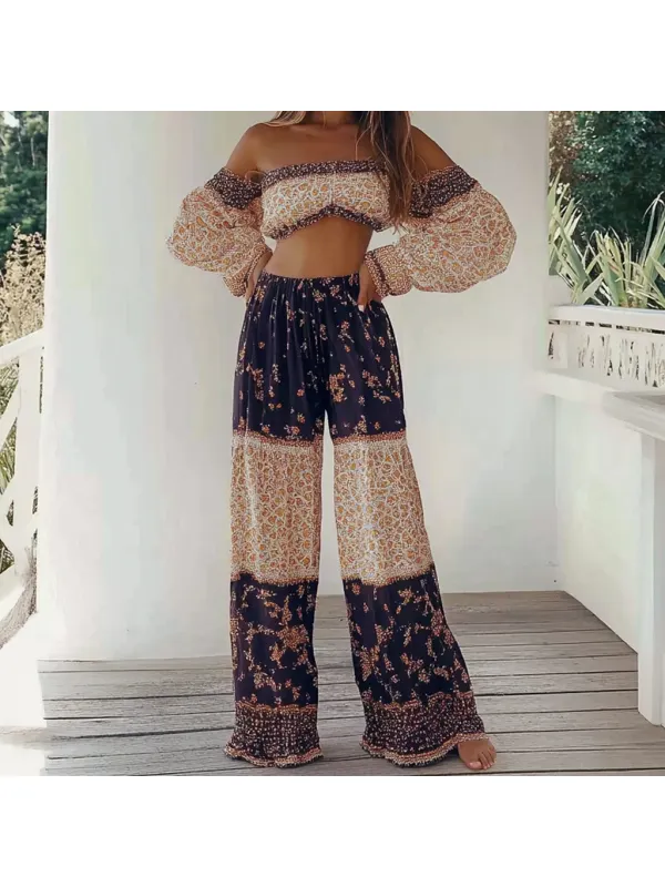 Bohemian Style Floral Casual Vacation Two-piece Suit - Viewbena.com 