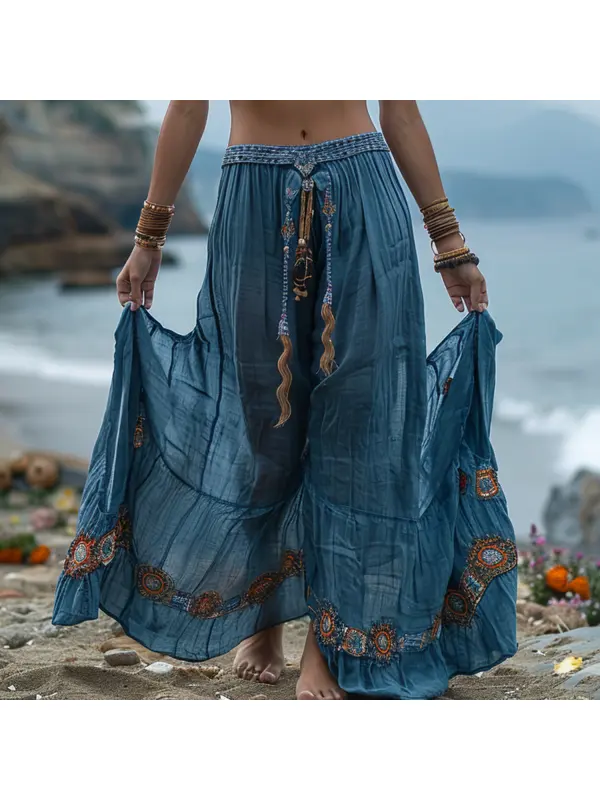 Seaside Ethnic Print Oversized Trousers - Realyiyishop.com 