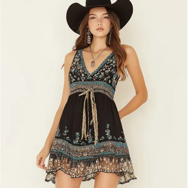 Retro Western Cowboy Style Casual Dress - Yiyistories.com 