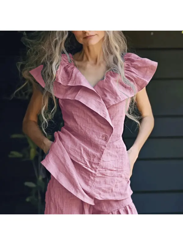 Women's Casual Linen Ruffled Simple Shirt - Geocici.com 