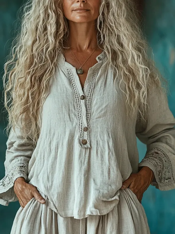Women's Linen Plain Casual Simple Shirt - Pragmaace.com 