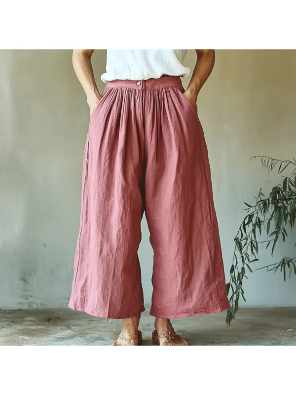 Women's Solid Linen Cropped Wide-leg Pants - Cominbuy.com 