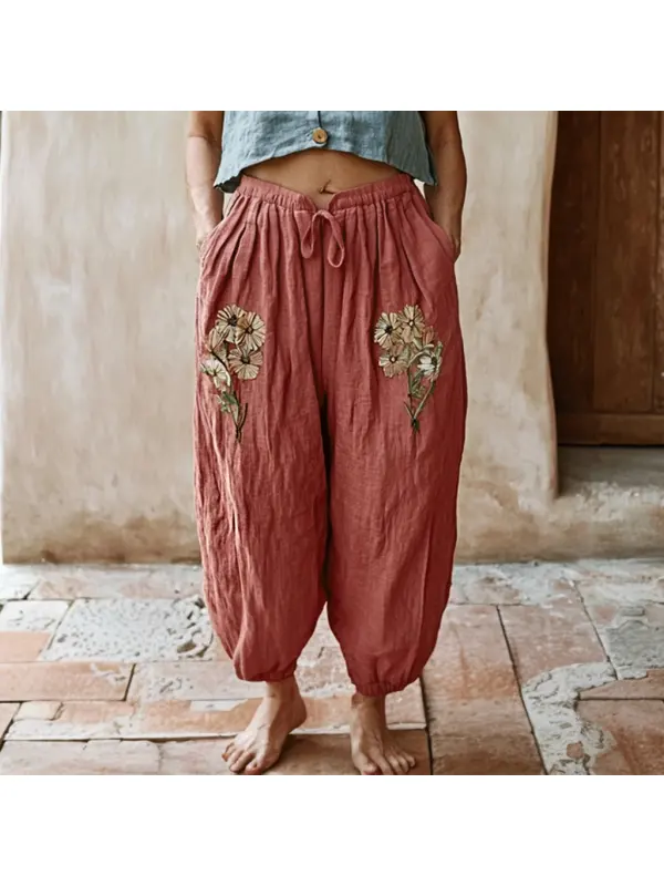 Women's Linen Bohemian Cropped Harem Pants - Cominbuy.com 