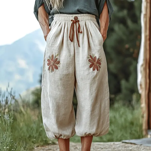 Women's Linen Bohemian Cropped Loose Harem Pants - Trisunshine.com 