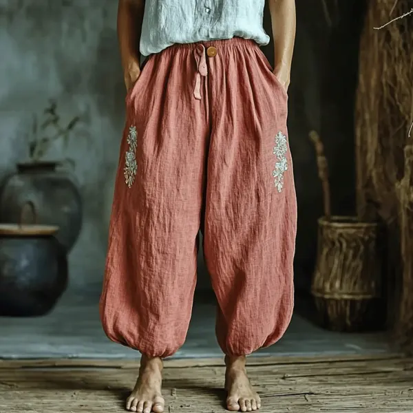 Women's Linen Bohemian Cropped Casual Harem Pants - Trisunshine.com 