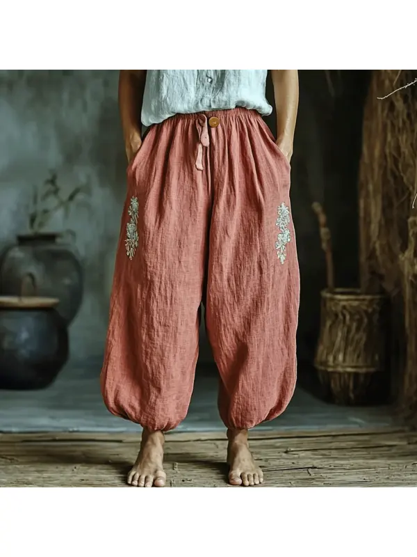 Women's Linen Bohemian Cropped Casual Harem Pants - Realyiyi.com 