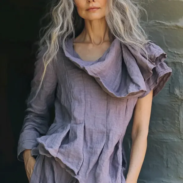 Women's Casual Linen Ruffle Shirt - Ootdyouth.com 