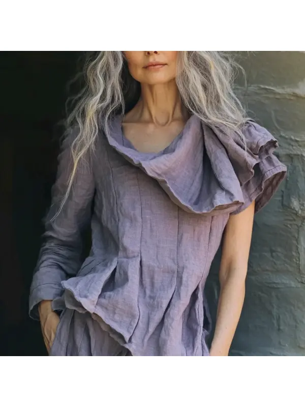 Women's Casual Linen Ruffle Shirt - Ootdmw.com 