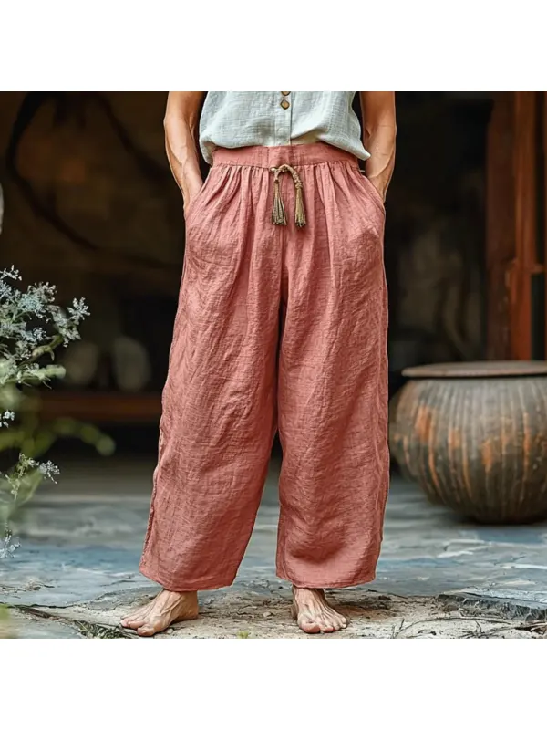 Women's Solid Linen Cropped Pants - Cominbuy.com 