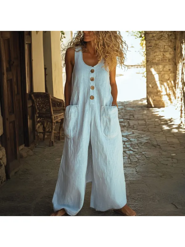 Women's Linen Wide-leg Jumpsuit - Realyiyishop.com 