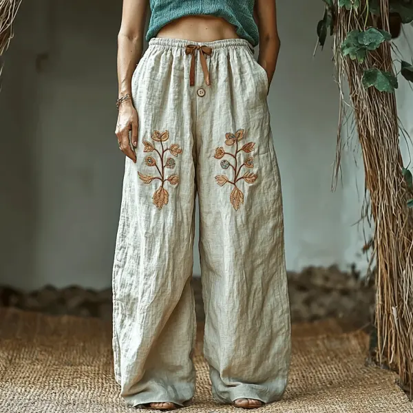 Women's Linen Bohemian Leaf Casual Harem Pants - Trisunshine.com 