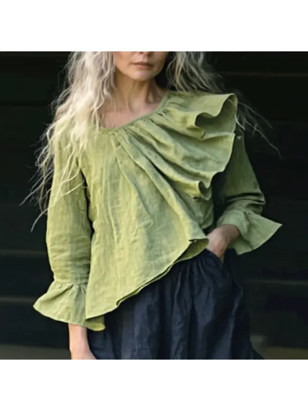 Women's Casual Linen Ruffled Casual Simple Shirt - Ootdmw.com 