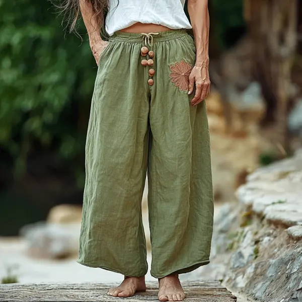 Women's Linen Breathable Wide-leg Casual Cropped Pants - Salolist.com 