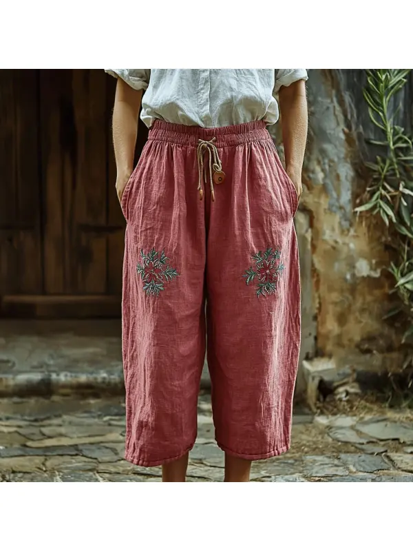 Women's Linen Bohemian Floral Trousers - Realyiyi.com 