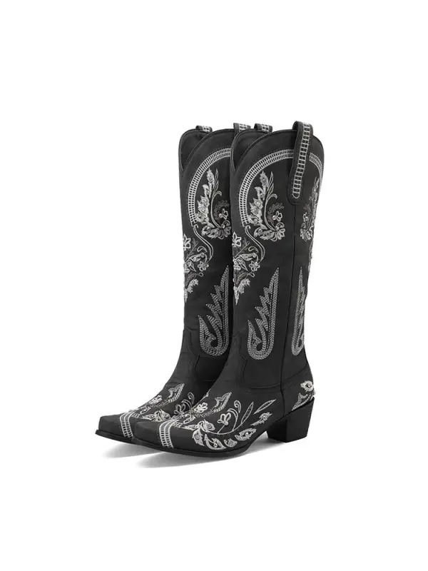 Women's Western Cowboy Embroidered Pointed Toe Boots - Cominbuy.com 