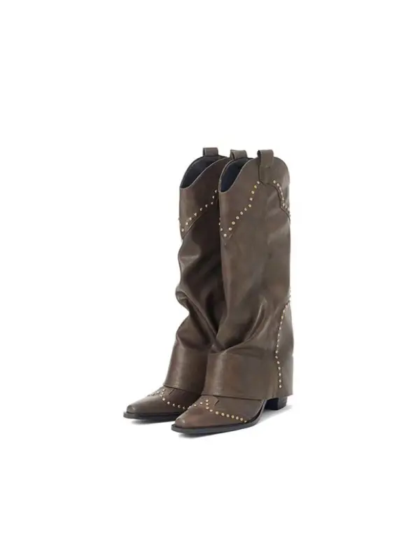 Women's Western Cowboy Rivet Trouser Boots - Cominbuy.com 