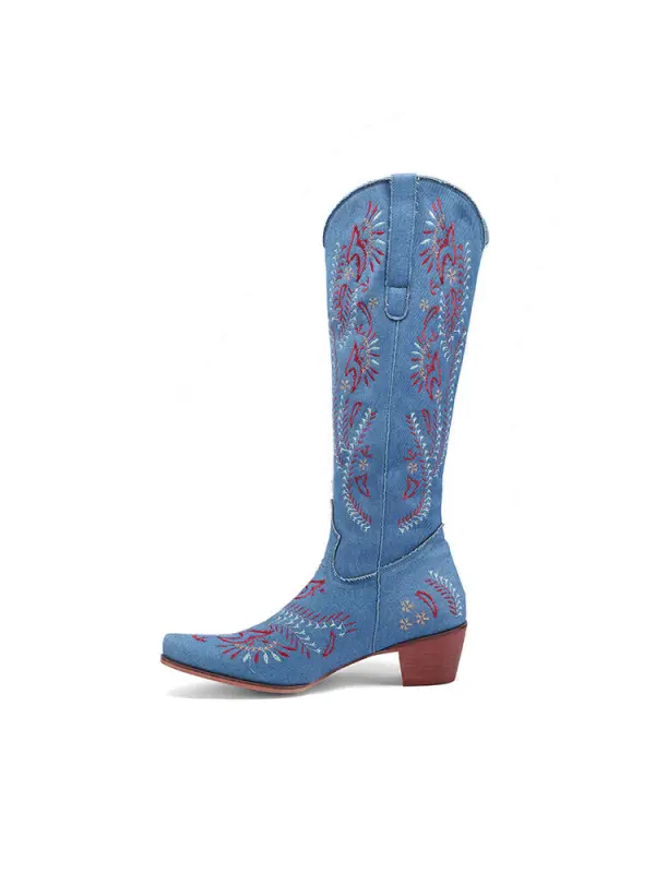 Women's Western Cowboy Pointed Toe Embroidered Boots - Cominbuy.com 