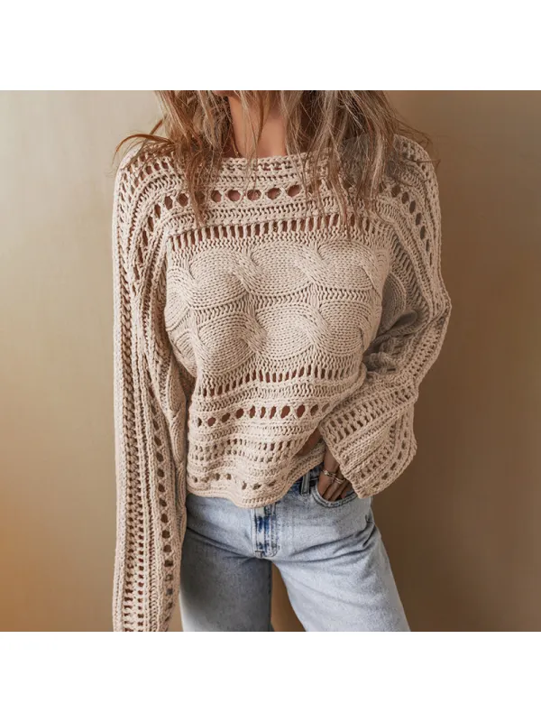 Women's Basic Hollow Knit Sweater - Viewbena.com 