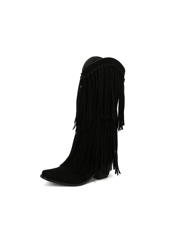 Women's Vintage Tassel Western Boots - Cominbuy.com 