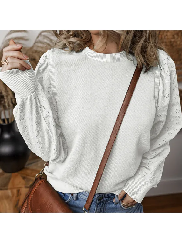 Loose And Versatile Textured Round Neck Long-sleeved Sweater - Cominbuy.com 