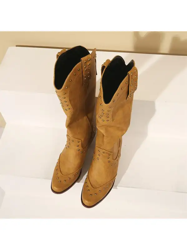 Women's Vintage Studded Western Boots - Cominbuy.com 