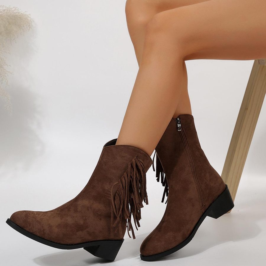 

Women's Vintage Tassel Pointed Toe Thick Heel Western Cowboy Boots