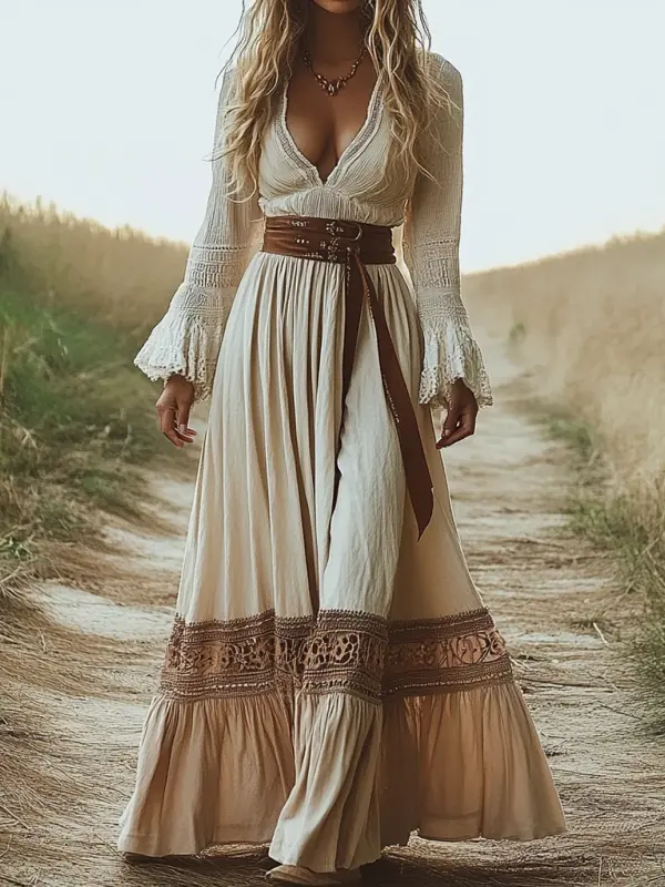 Women's Vintage Western Cowgirl Ethnic Style Print Boho Dress - Pragmaace.com 