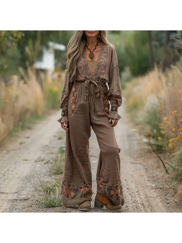 Women's Ethnic Print Loose Jumpsuit - Viewbena.com 