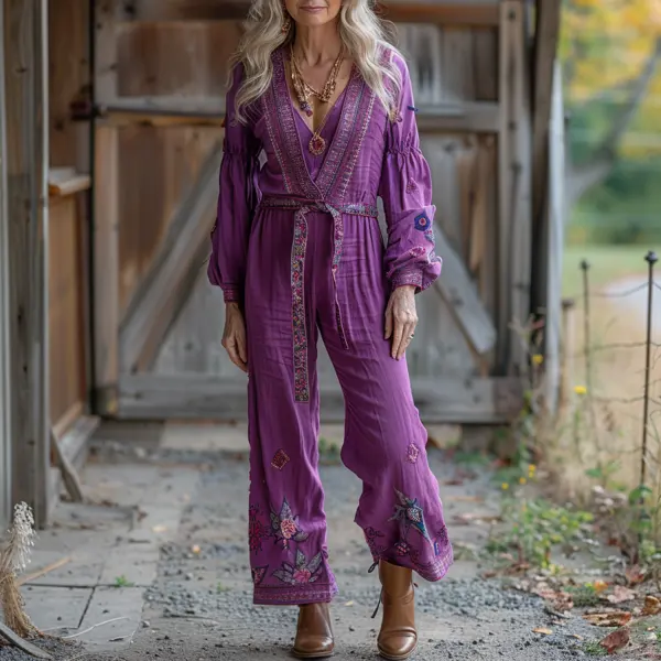 Vintage Western Ethnic Print Jumpsuit - Trisunshine.com 