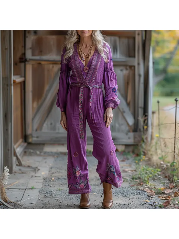 Vintage Western Ethnic Print Jumpsuit - Anrider.com 