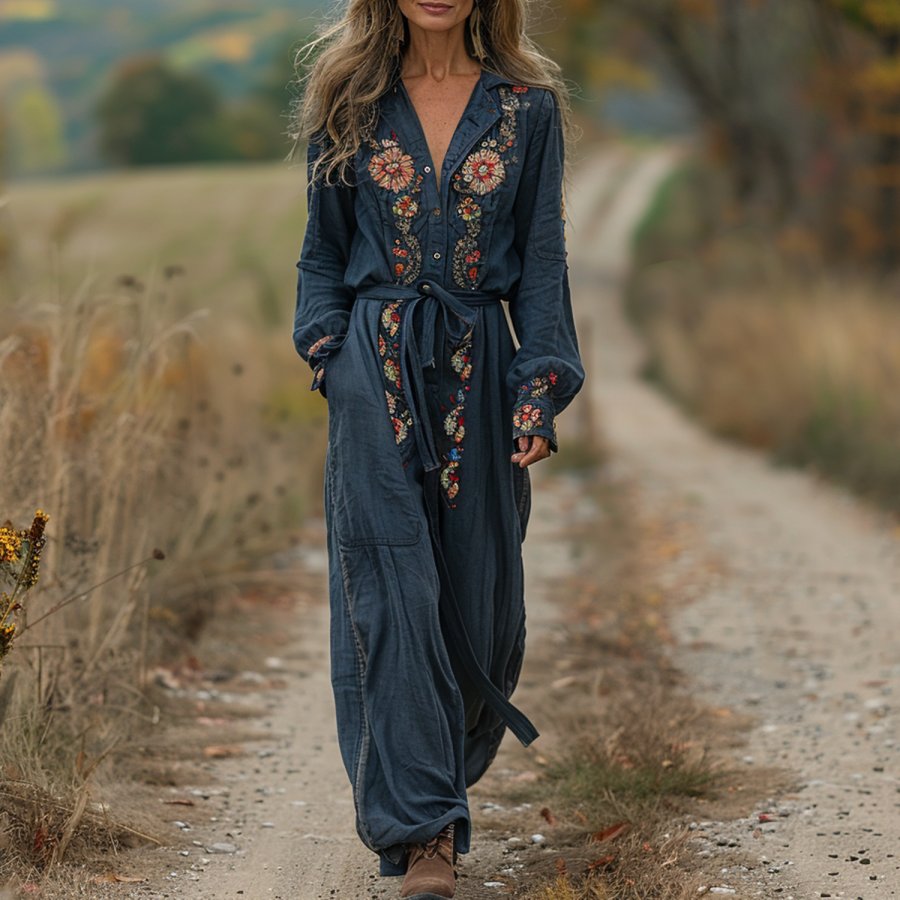 

Women's Ethnic Print Loose Jumpsuit