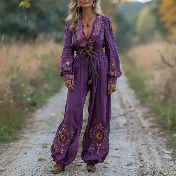 Vintage Ethnic Print Jumpsuit - Trisunshine.com 