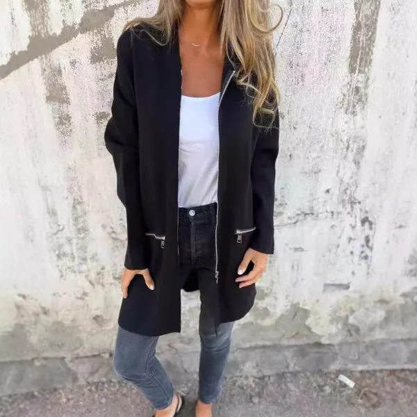 Solid Color Casual Zip Hooded Cardigan - Trisunshine.com 