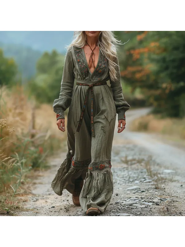 Vacation Ethnic Retro Loose Jumpsuit - Cominbuy.com 