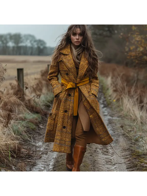 Plaid Retro Casual Wool Coat Long Coat - Realyiyi.com 