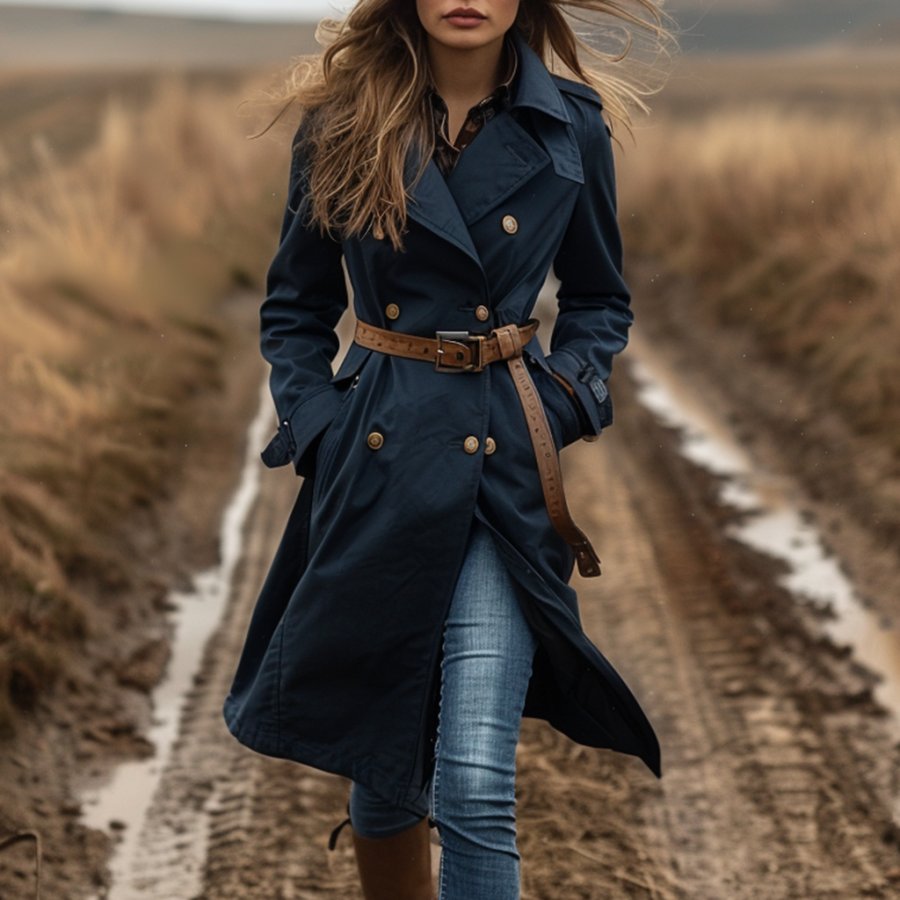 

Women's Retro Casual Trench Coat Long Coat