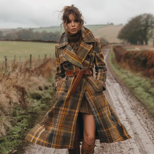 Plaid Retro Casual Wool Coat Long Coat - Wayrates.com 