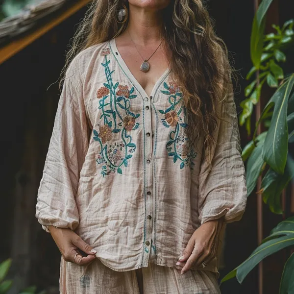 Women's Bohemian Flower Breathable Long-sleeved Shirt - Trisunshine.com 