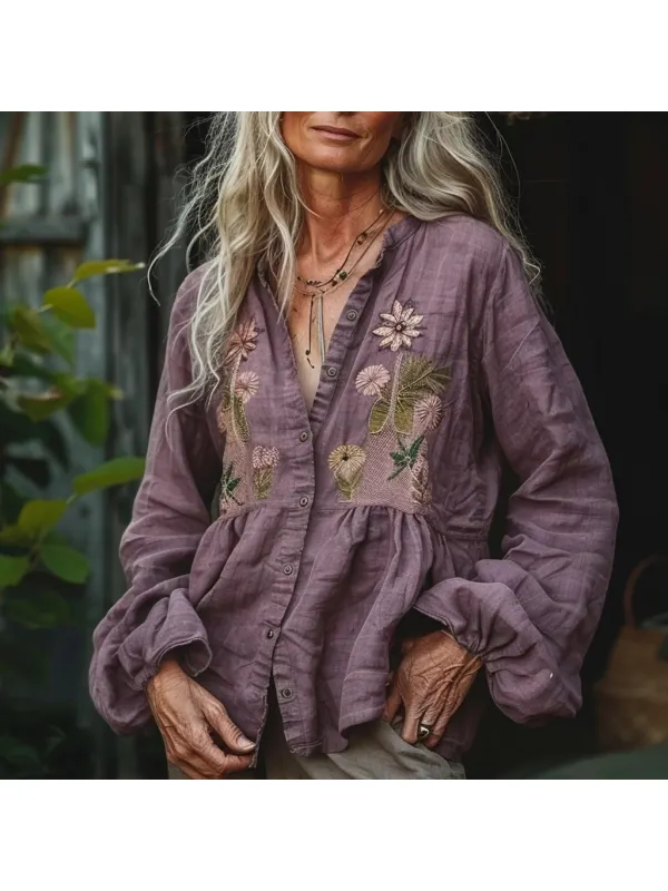 Women's Linen Bohemian Casual Loose Long-sleeved Shirt - Cominbuy.com 