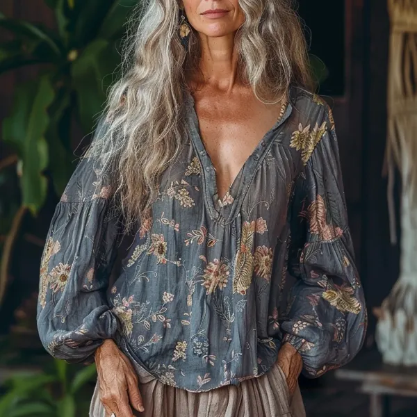 Women's Ethnic Floral Print Shirt - Trisunshine.com 