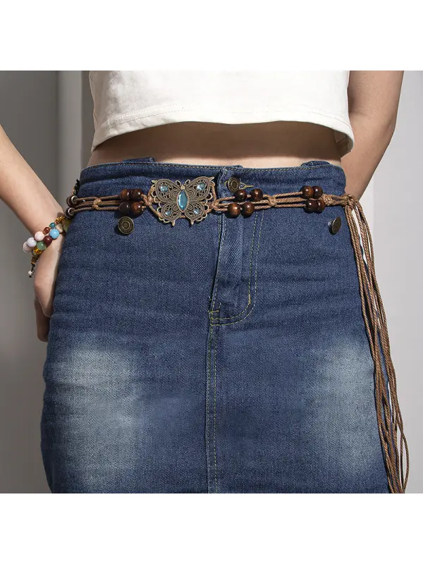 Ladies Bohemian Butterfly Hand-woven Ethnic Style Leisure Holiday Waist Rope - Viewbena.com 