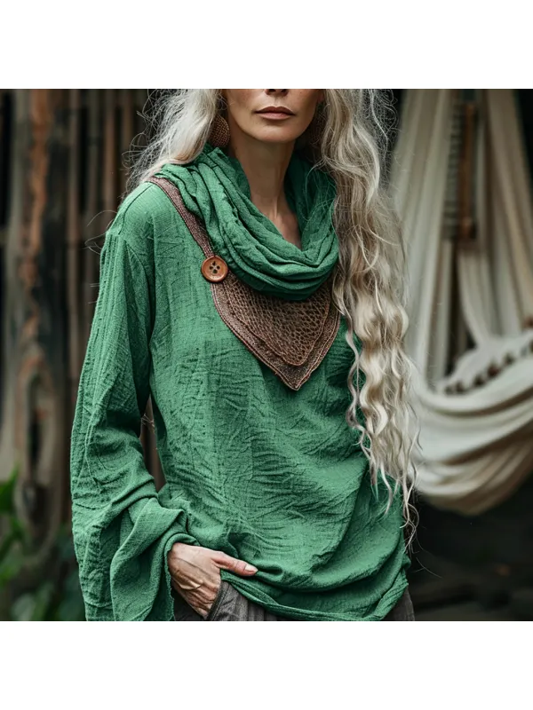 Women's Autumn & Winter Lace Collar Stitching Casual Bohemian Shirt - Timetomy.com 