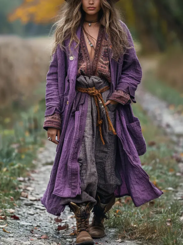 Retro Women's Autumn And Winter Coat Ethnic Style Linen Robe Cardigan - Sunshinetip.com 