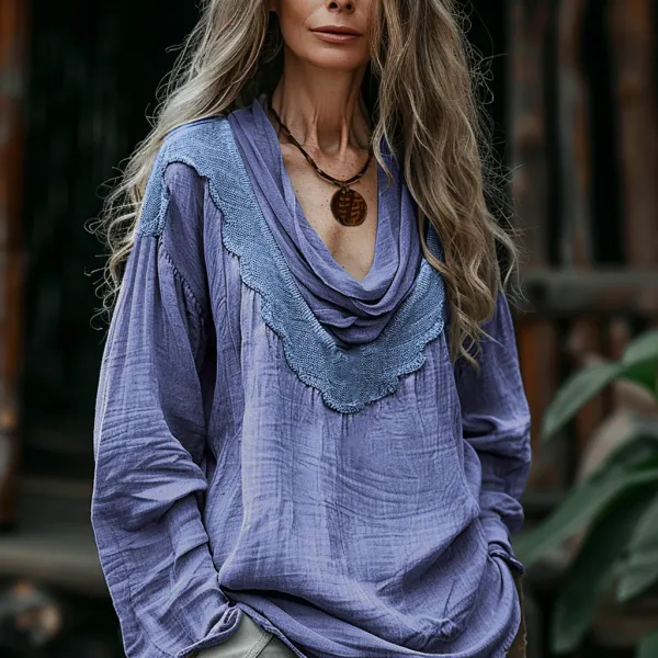 Women's Autumn & Winter Solid Color Simple Bohemian Lace Neck T-shirt - Trisunshine.com 