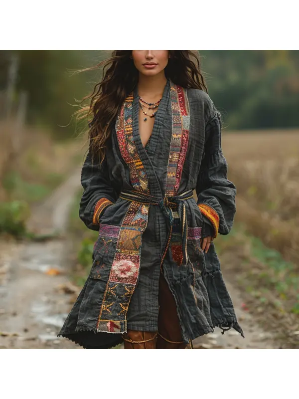 Retro Women's Autumn And Winter Coat Ethnic Style Linen Robe Cardigan - Viewbena.com 